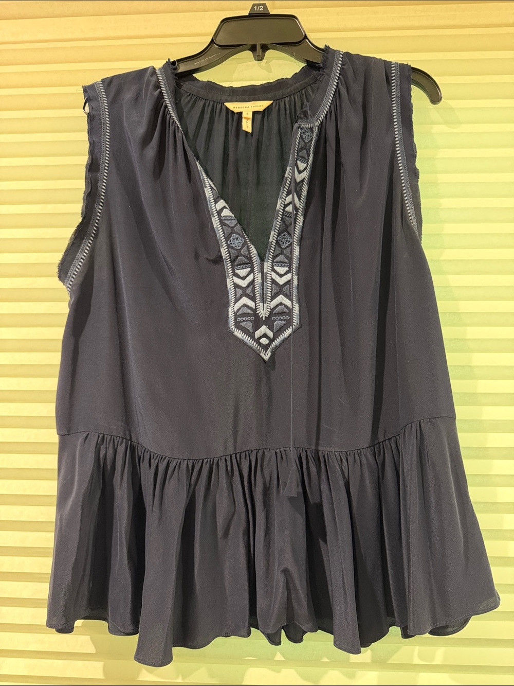 Sleeveless Navy Embroidered Peasant Top